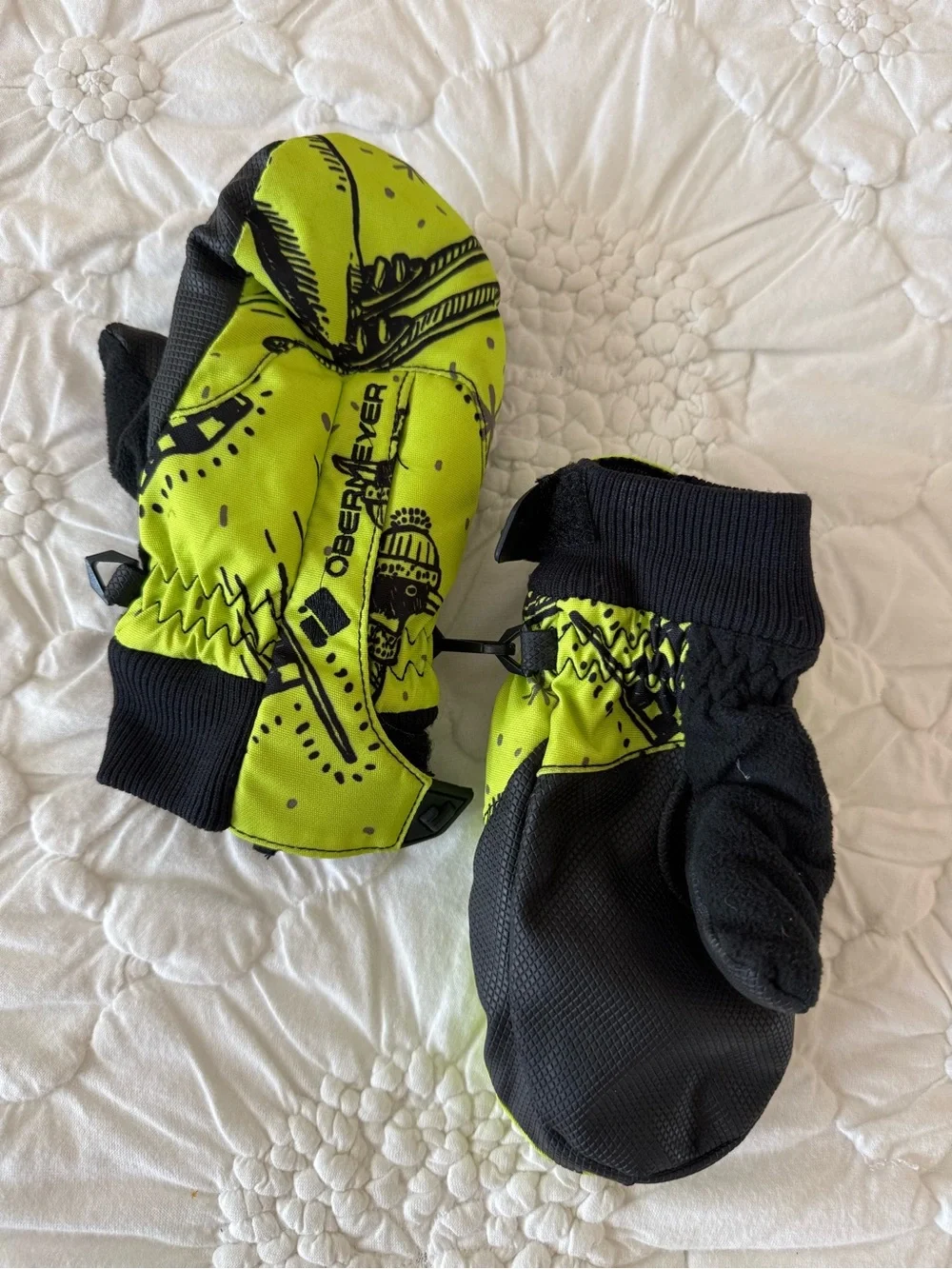 Obermeyer Neon Yellow & Black Kids Ski Mittens